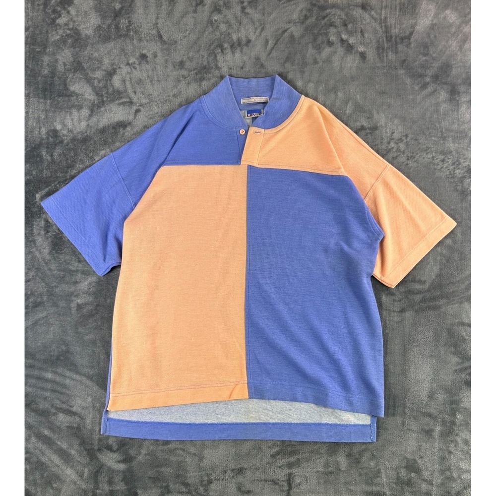 Vintage Levi's Polo Shirt L Colorblock Peach Blue 80s Rare Minimal Single Stitch